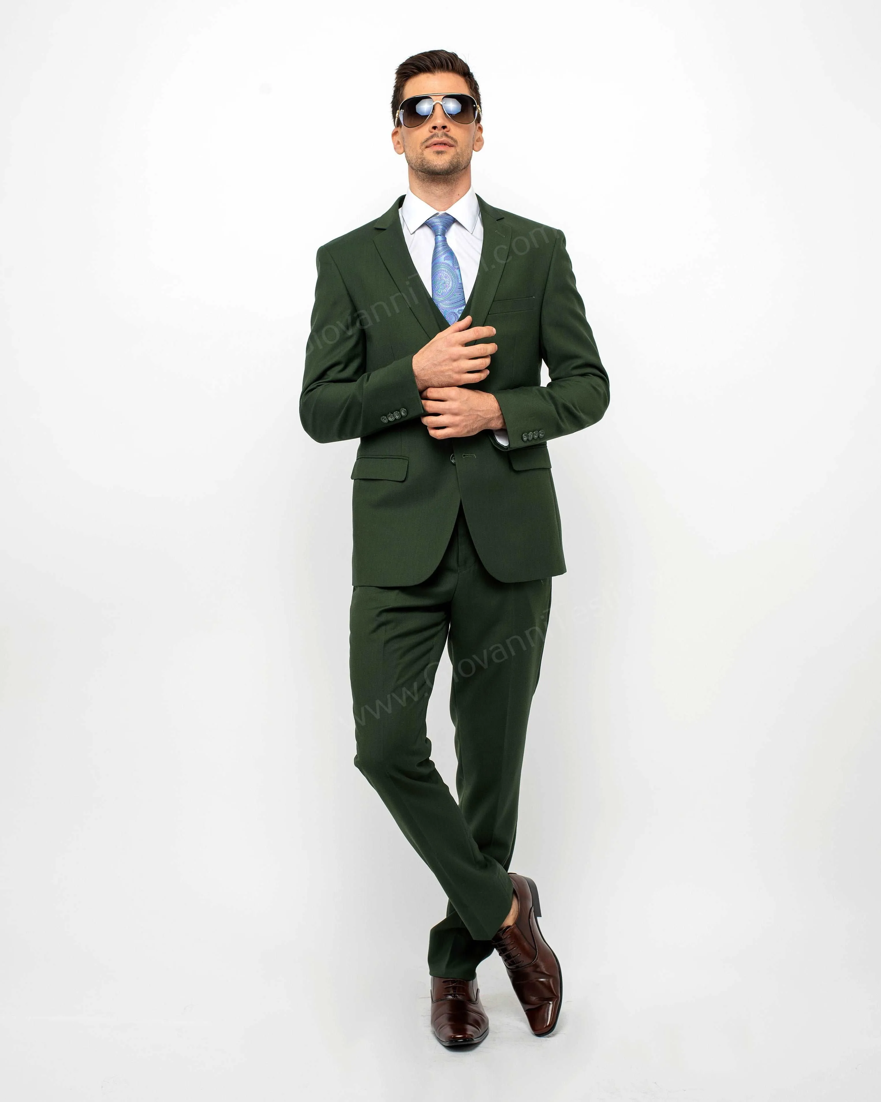 2 Button Notch Lapel Olive Slim Fit Suit FF2SV-4030