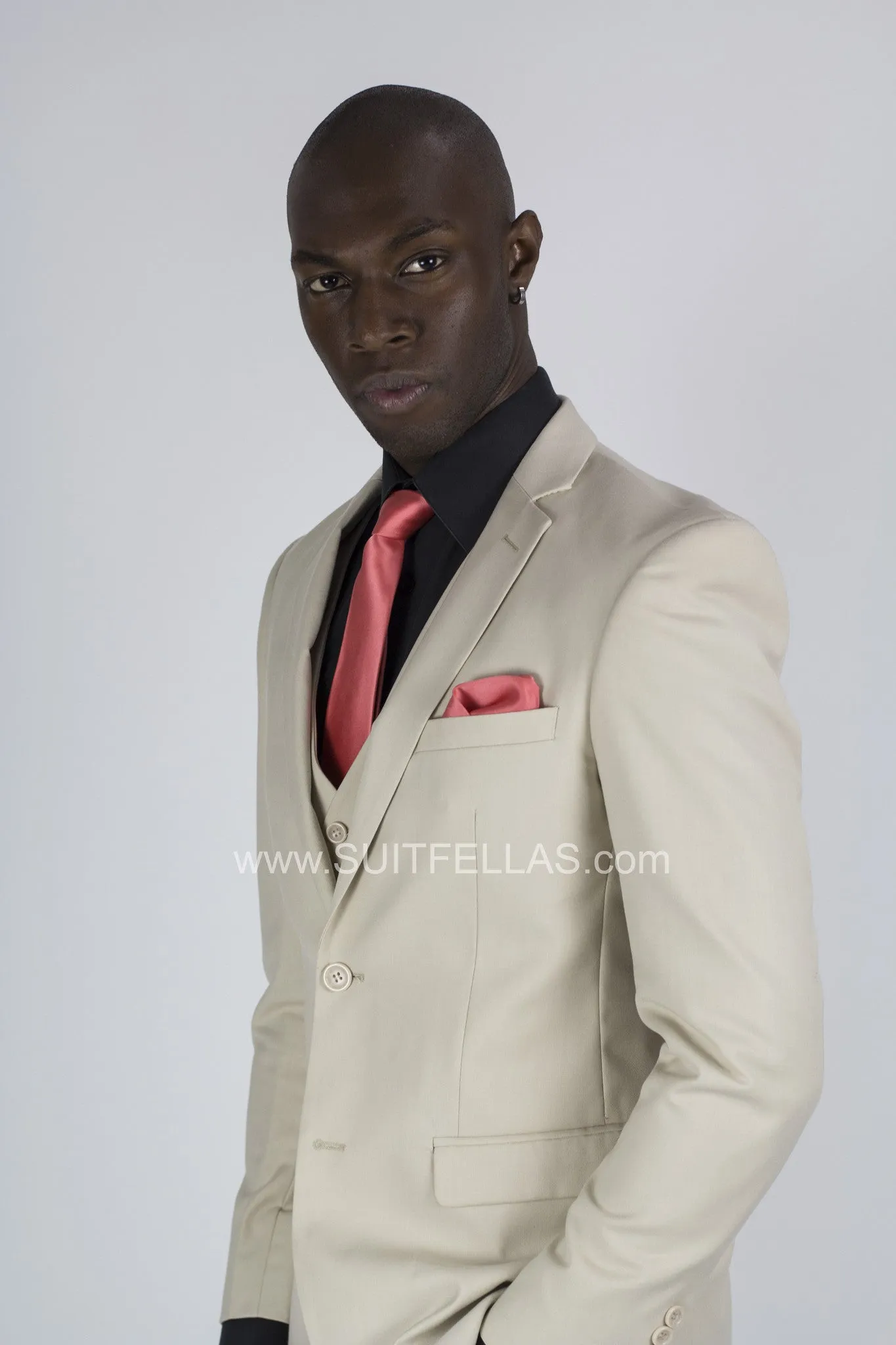 2 Button Notch Lapel Sand Slim Fit Suit FF2SV-4030