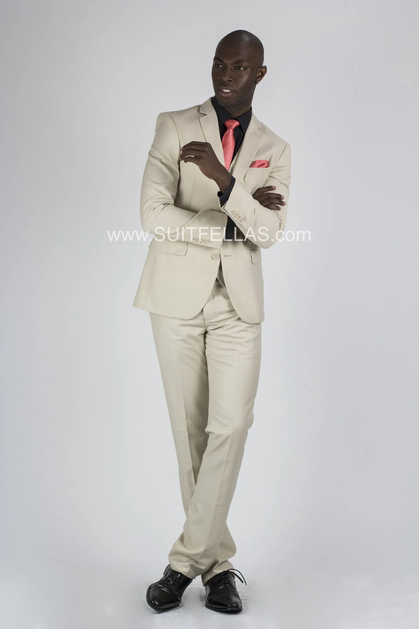 2 Button Notch Lapel Sand Slim Fit Suit FF2SV-4030