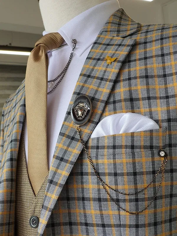 Antinori Yellow Slim Fit Plaid Suit