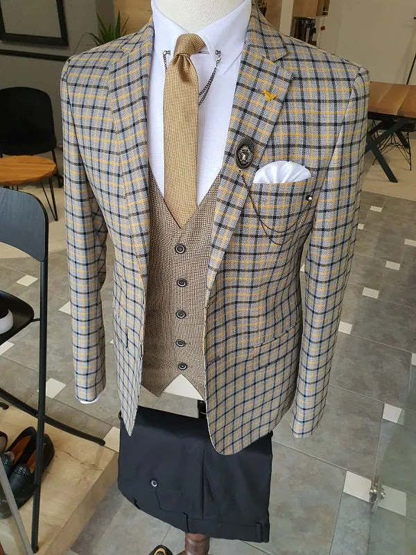 Antinori Yellow Slim Fit Plaid Suit