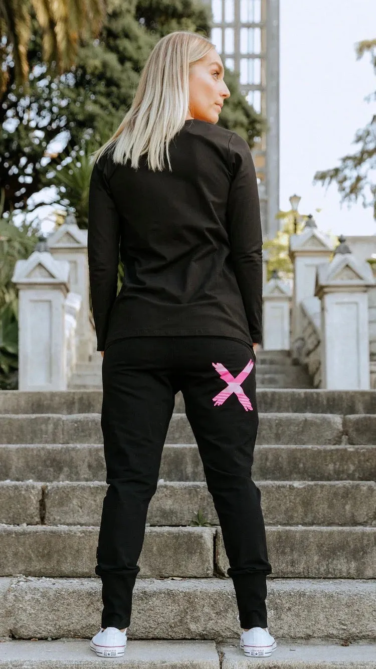 Apartment Pants Winter Black with Irregular Pink Stripe X