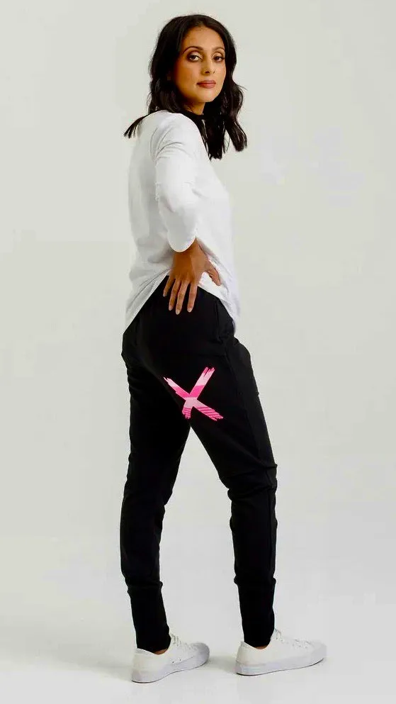 Apartment Pants Winter Black with Irregular Pink Stripe X