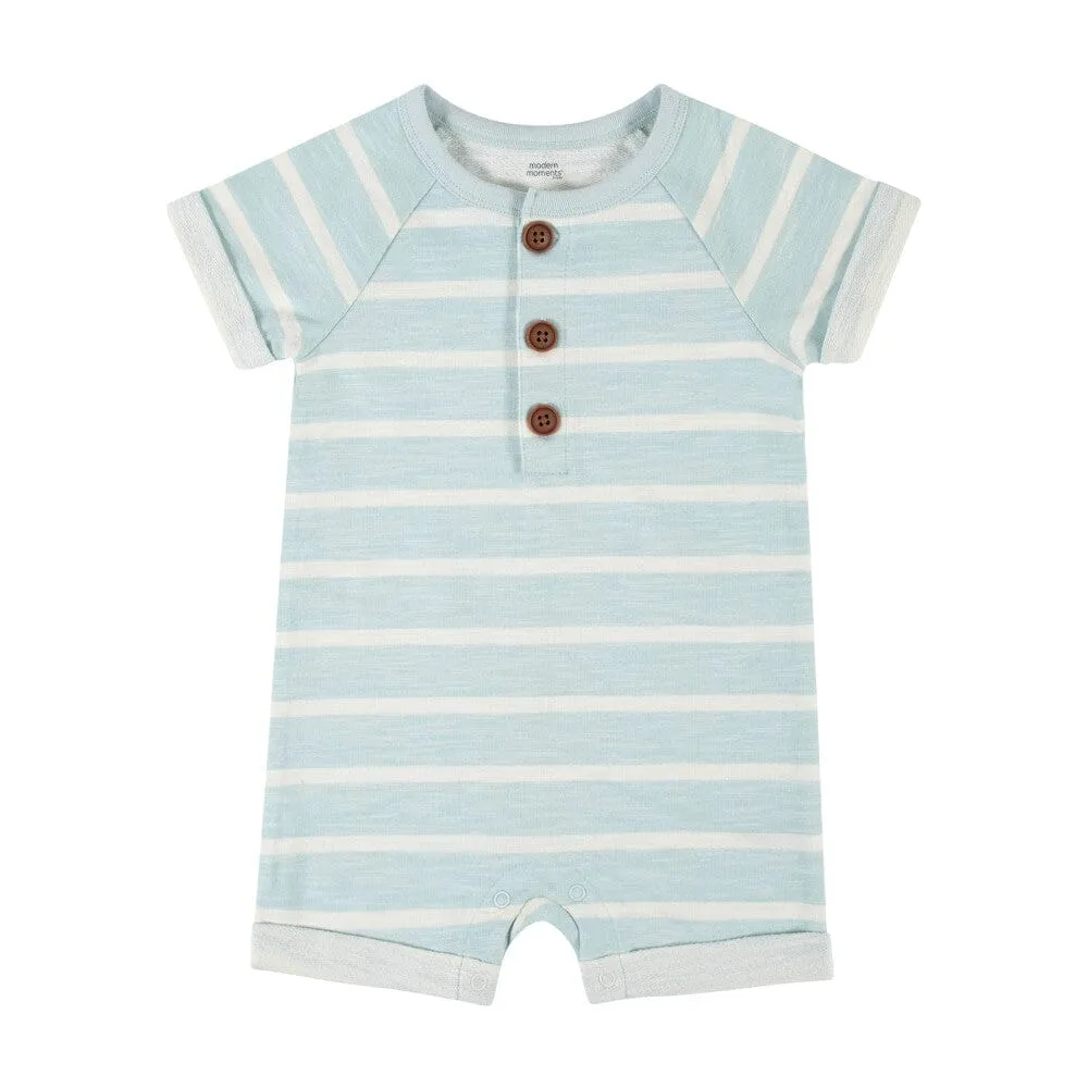 Baby Boys Blue Stripe Short Sleeve Romper