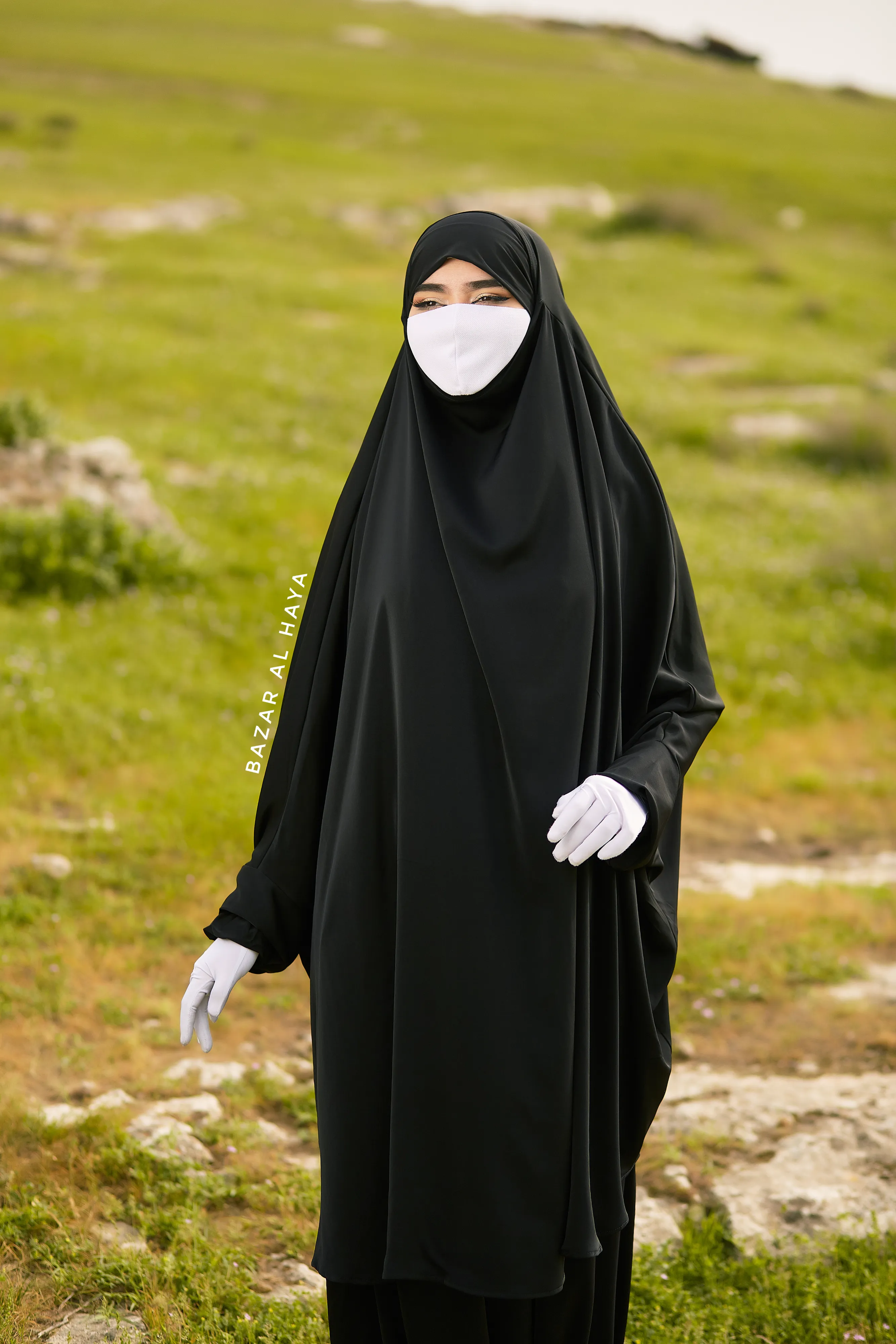 Black Hafsa Two Piece Jilbab With Harem Pants - Athletic Shalwar