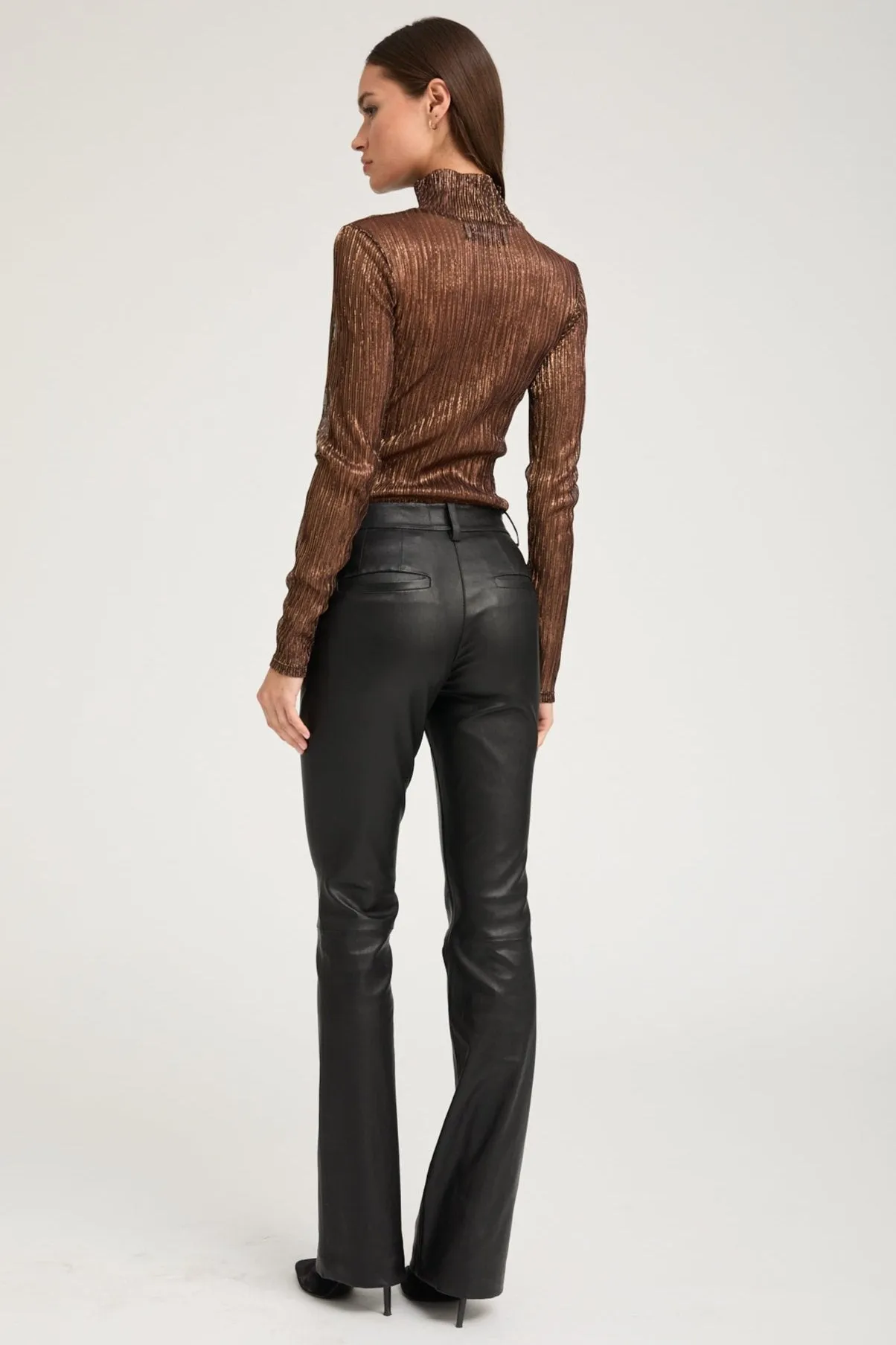 Black Leather Micro Flare Trousers