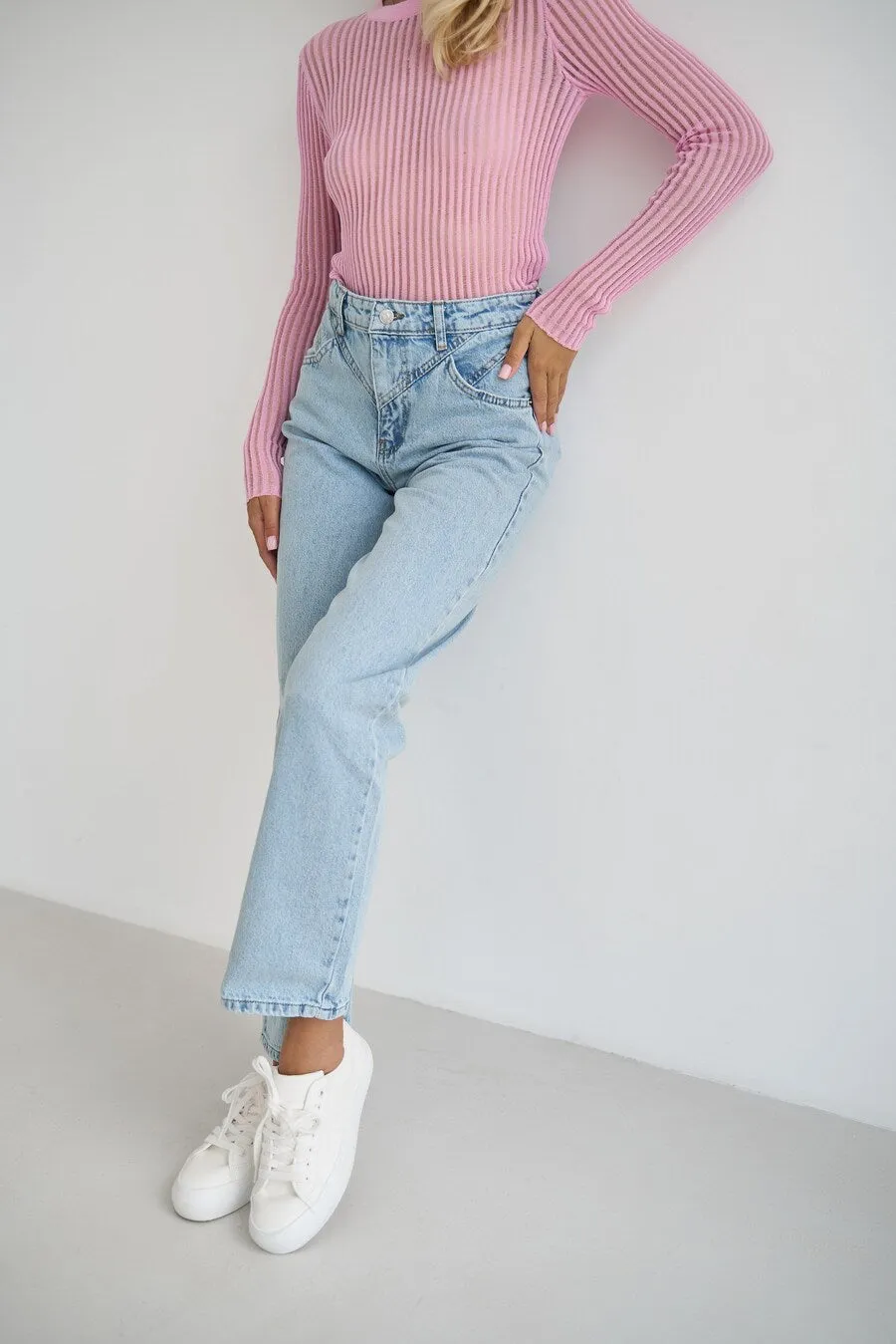 Blue High Rise Straight Leg Jeans