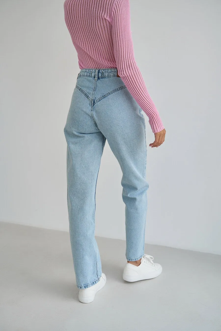 Blue High Rise Straight Leg Jeans