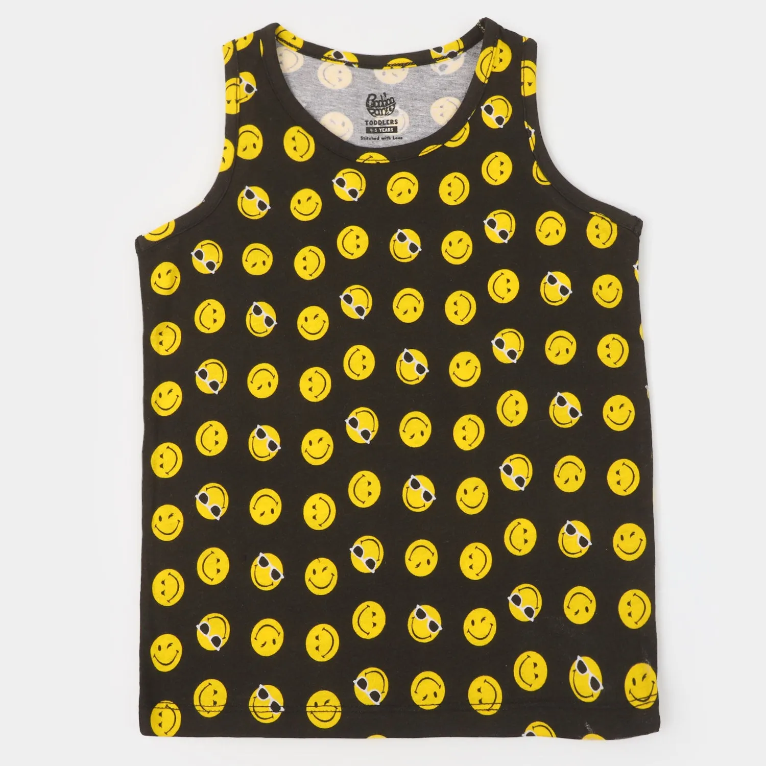 Boys Cotton Sando Smiley - BLACK