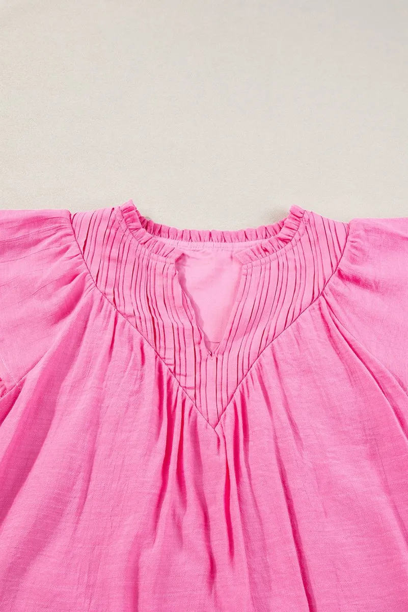 Bright Pink Flutter Gauze Blouse