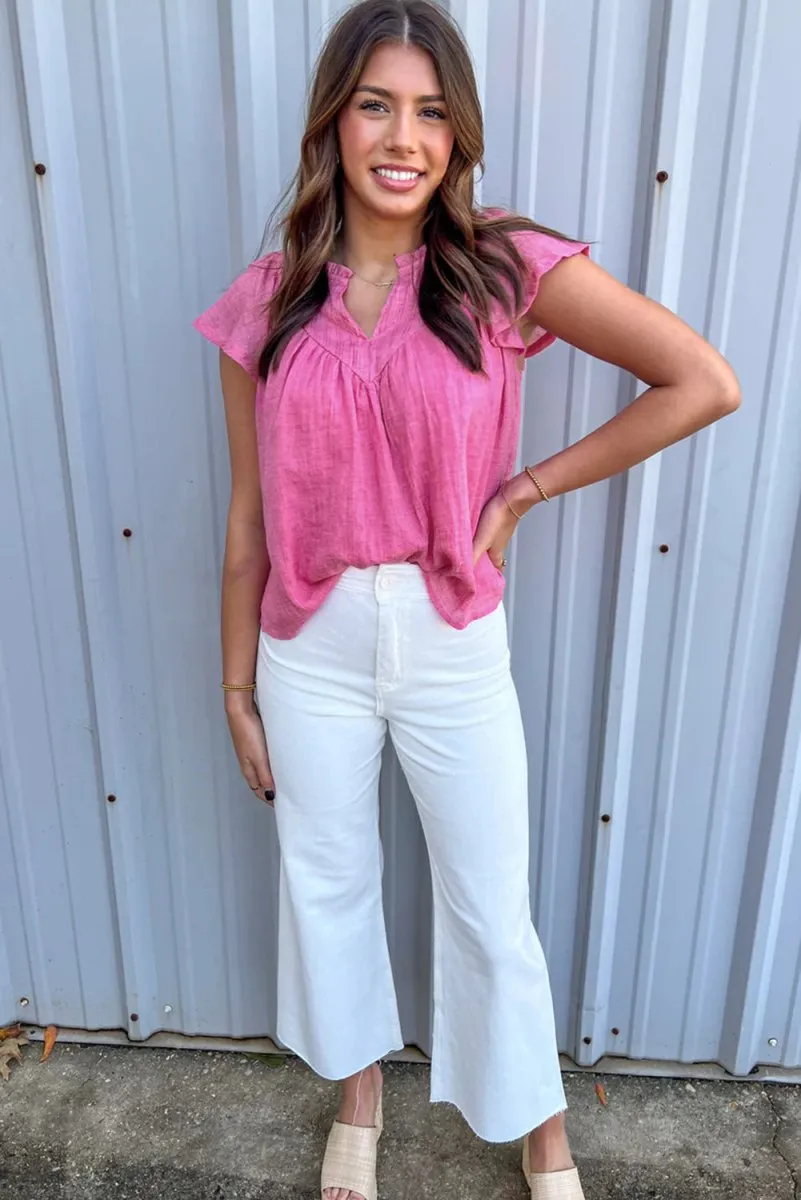 Bright Pink Flutter Gauze Blouse