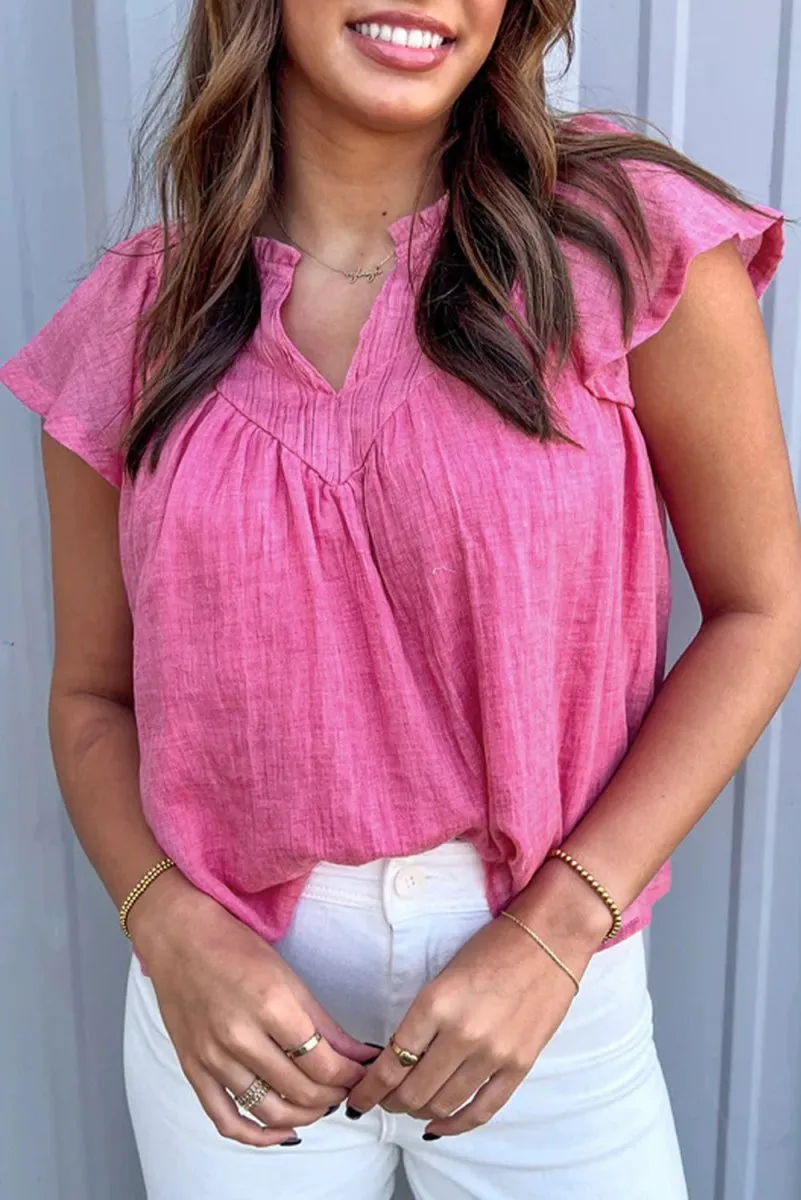 Bright Pink Flutter Gauze Blouse