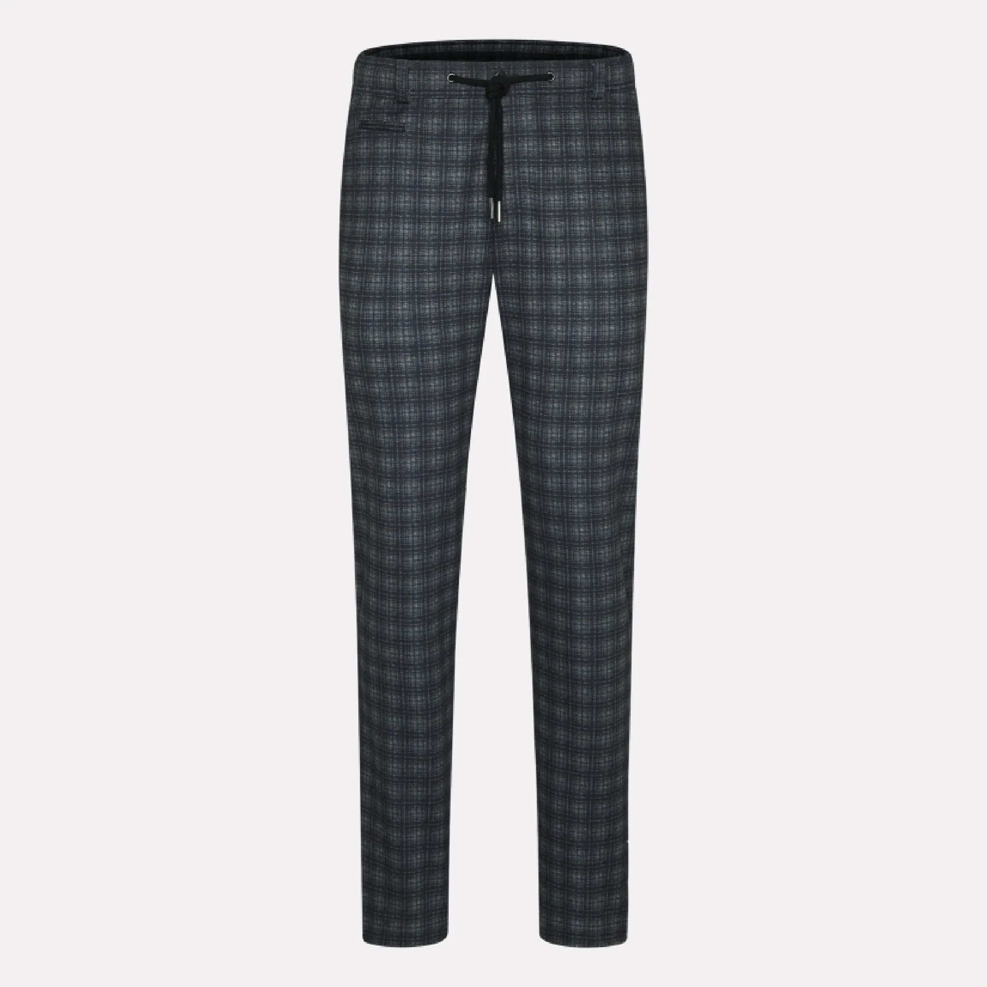 Bugatti "Flex City" Flat Front Drawstring Casual Pant / Dark Grey and Brown Plaid