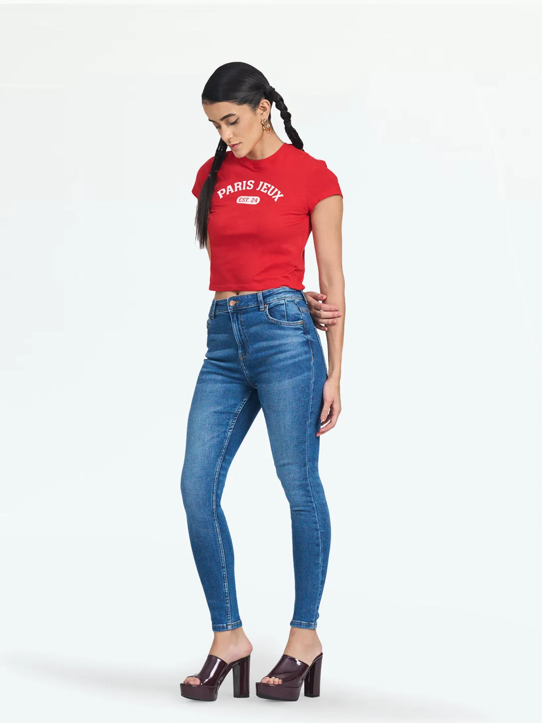 Dark Mid Blue Ibiza Highwaist Basic Skinny Fit Jeans