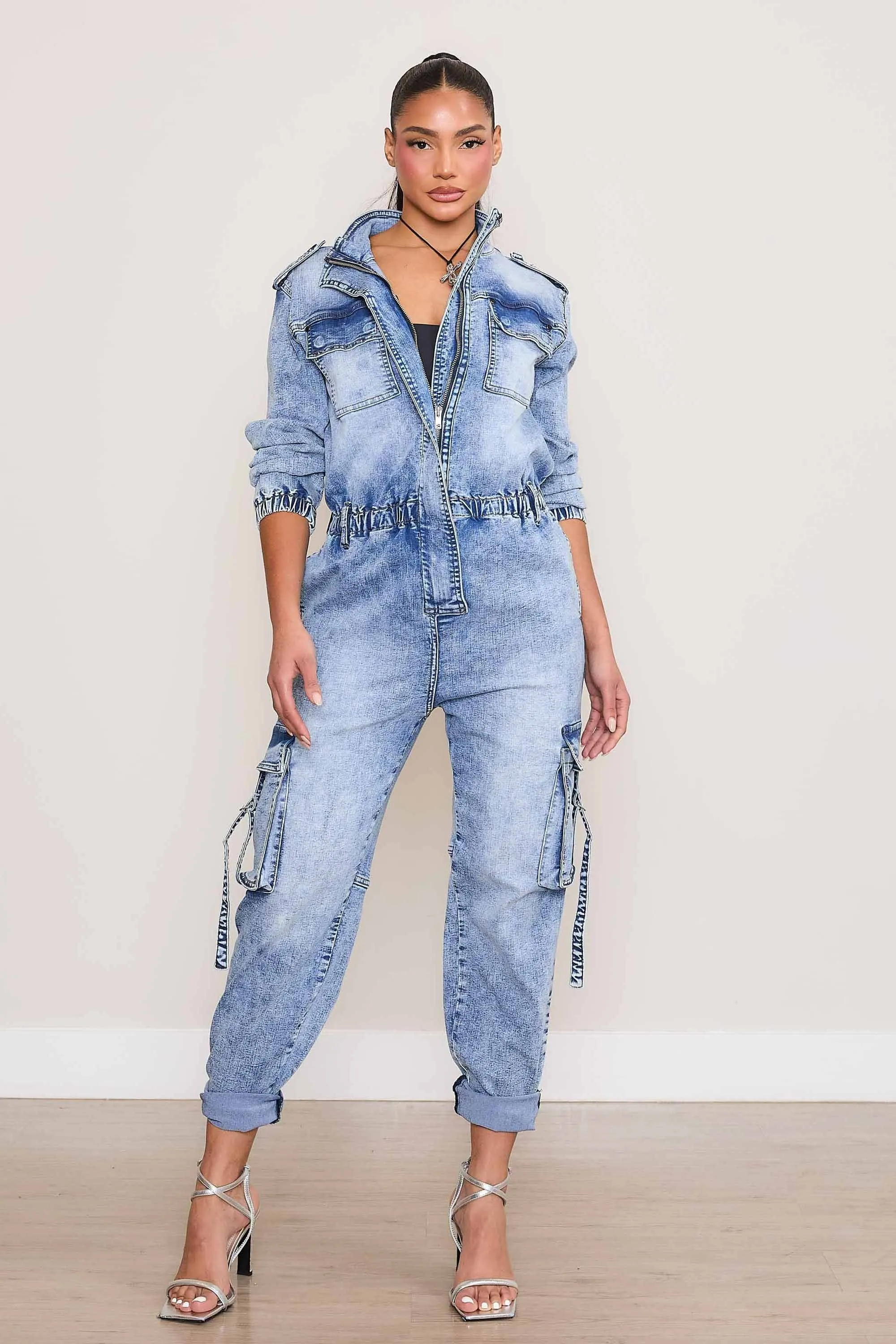 Elastic Waist Cargo Jumpsuit