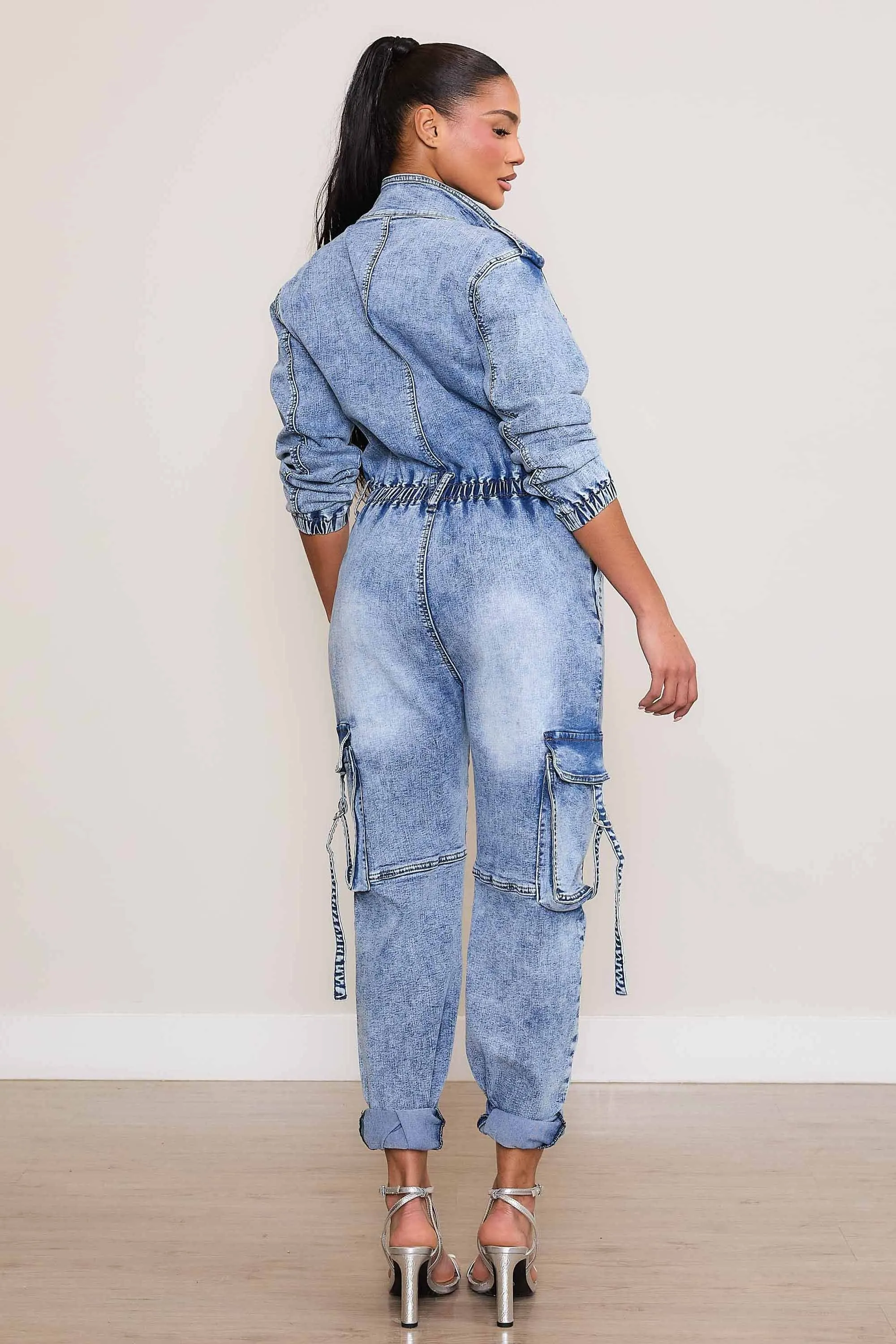 Elastic Waist Cargo Jumpsuit