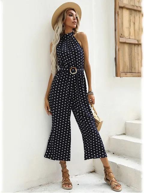 Elegant Women Jumpsuit Casual Polka Dot Print Wide-leg Long Romper