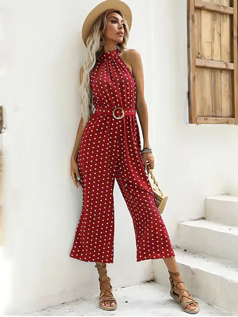 Elegant Women Jumpsuit Casual Polka Dot Print Wide-leg Long Romper