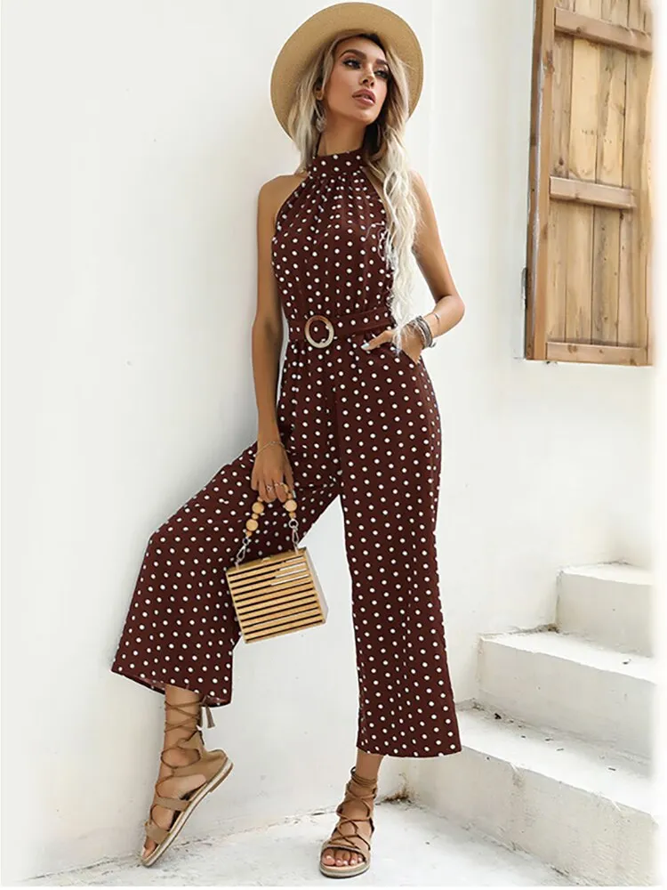 Elegant Women Jumpsuit Casual Polka Dot Print Wide-leg Long Romper