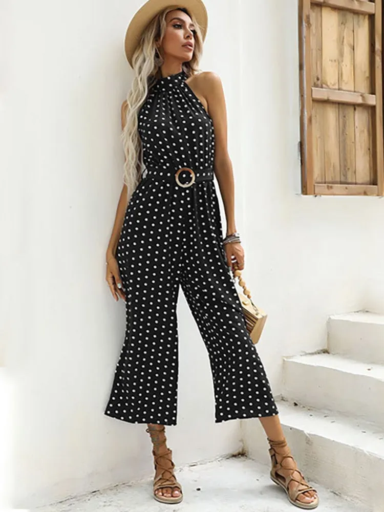 Elegant Women Jumpsuit Casual Polka Dot Print Wide-leg Long Romper