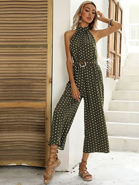 Elegant Women Jumpsuit Casual Polka Dot Print Wide-leg Long Romper