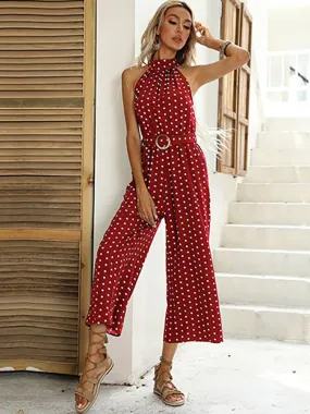 Elegant Women Jumpsuit Casual Polka Dot Print Wide-leg Long Romper