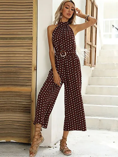 Elegant Women Jumpsuit Casual Polka Dot Print Wide-leg Long Romper