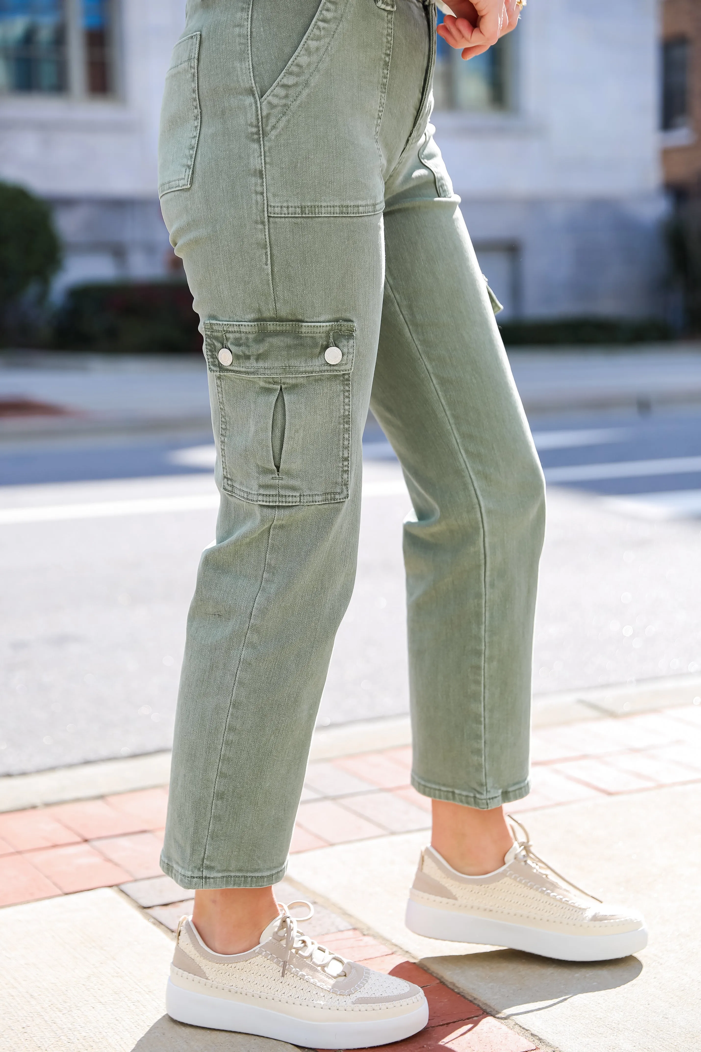 FINAL SALE - Dixie Army Green Utility Cargo Jeans