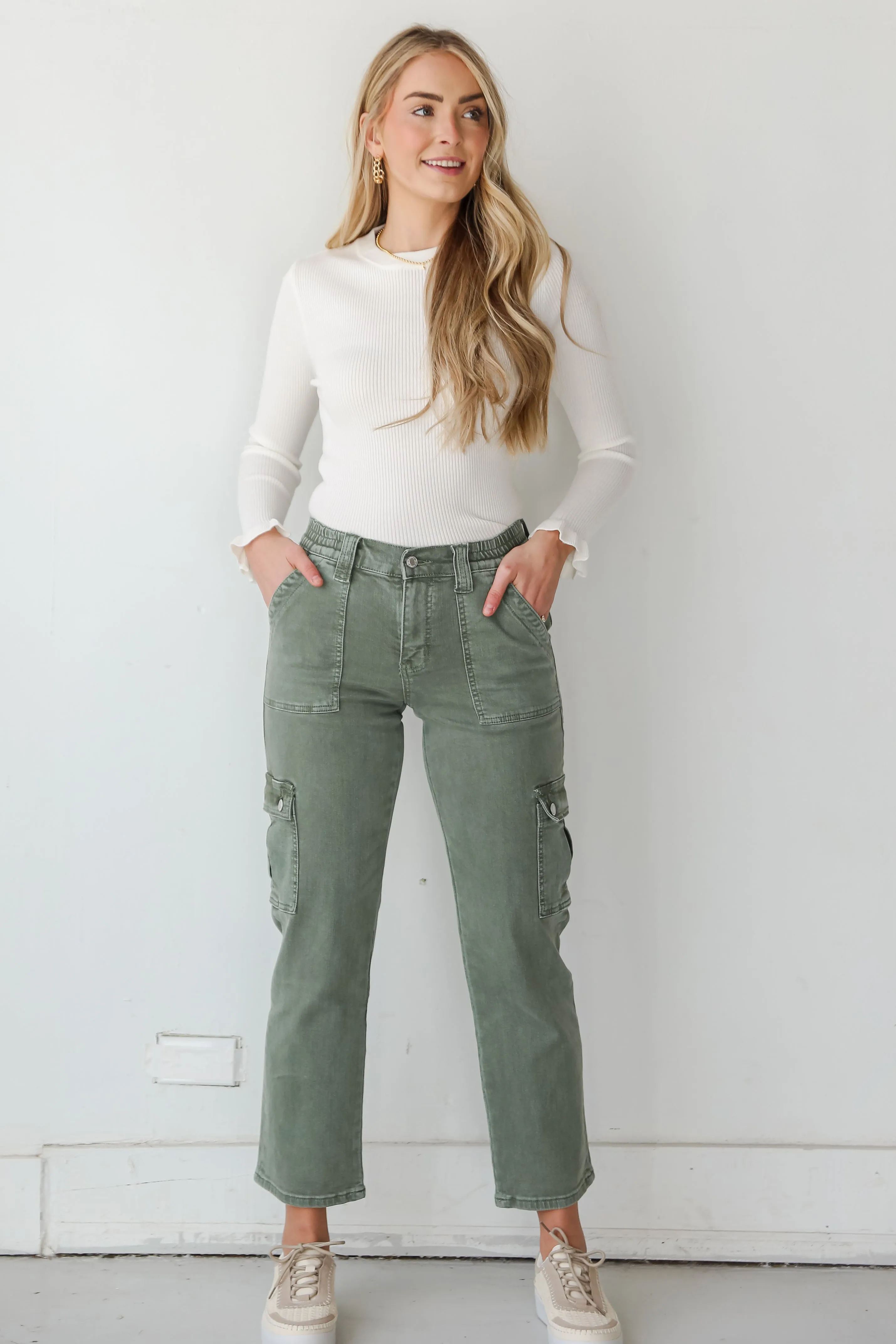 FINAL SALE - Dixie Army Green Utility Cargo Jeans