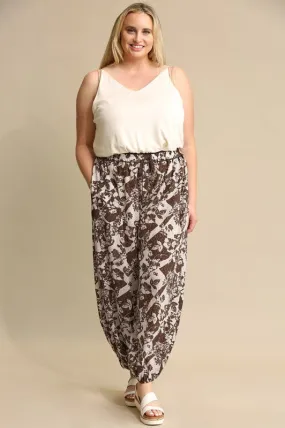 Floral Printed and Elastic Waist Harem Pants