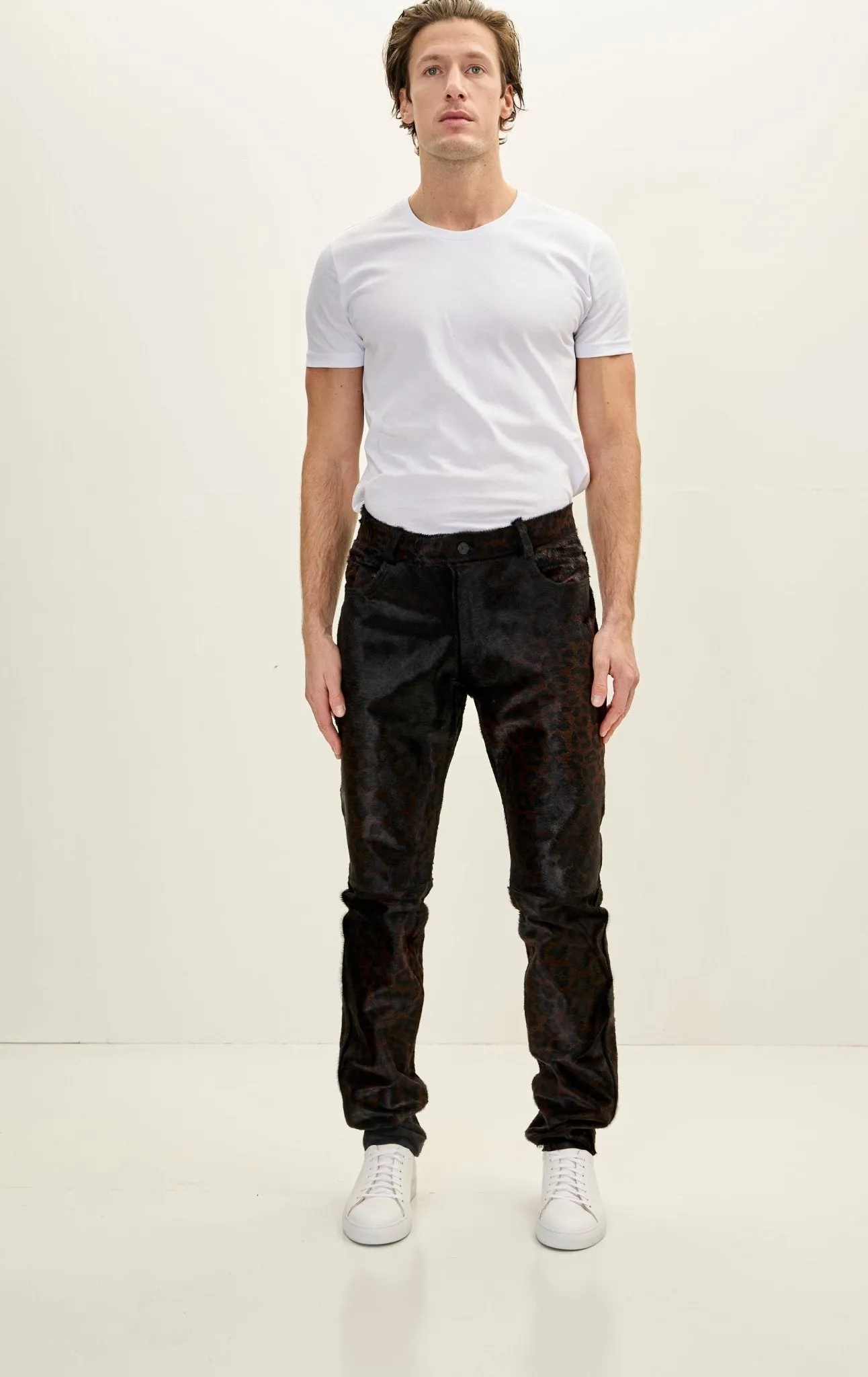 Genuine Calf Hair Leather Pants - Black