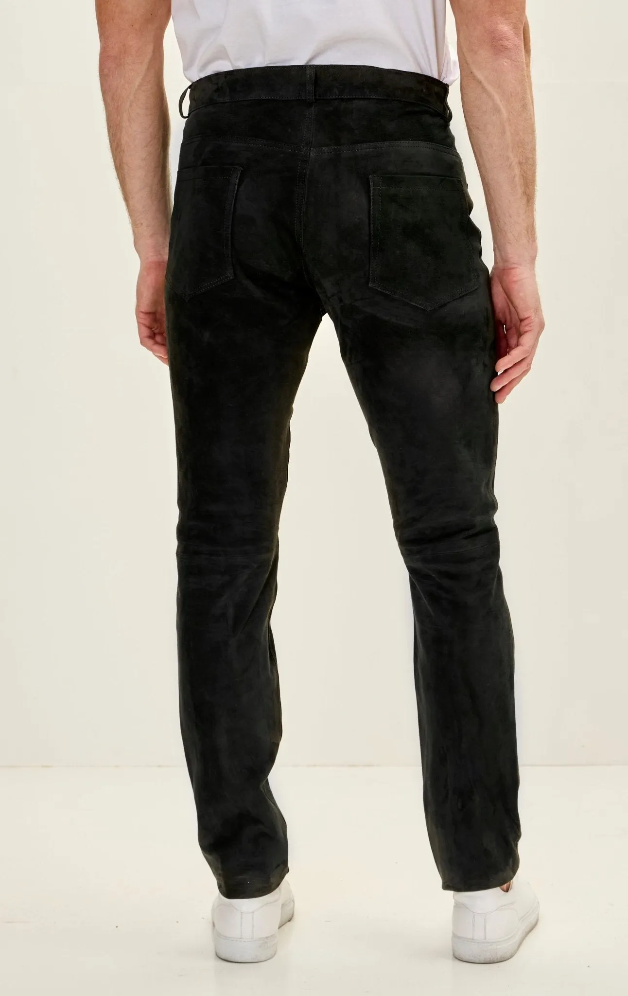 Genuine Lambskin Fitted Suede Pants - Black