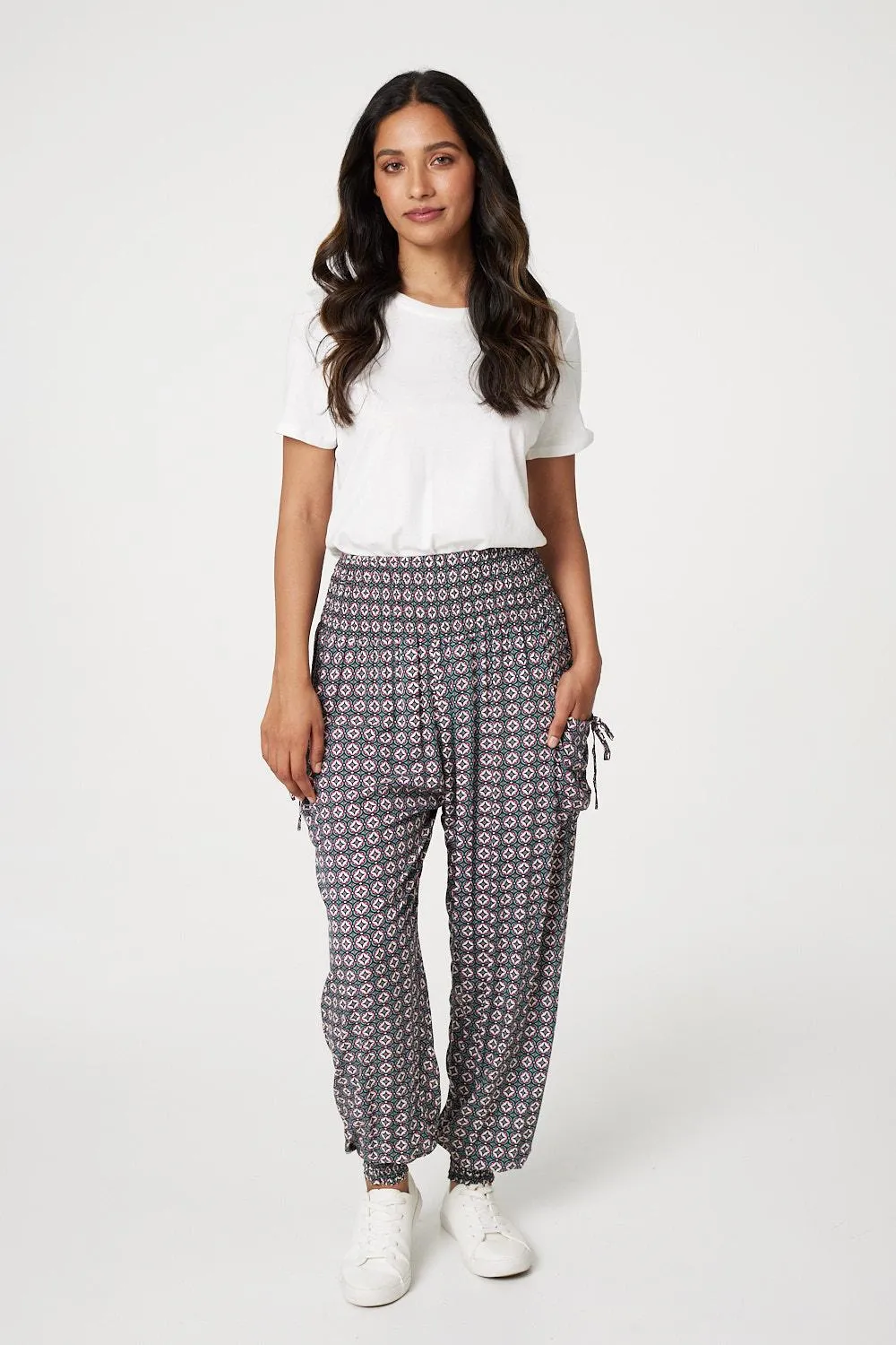 Geo Print Pull On Harem Pants