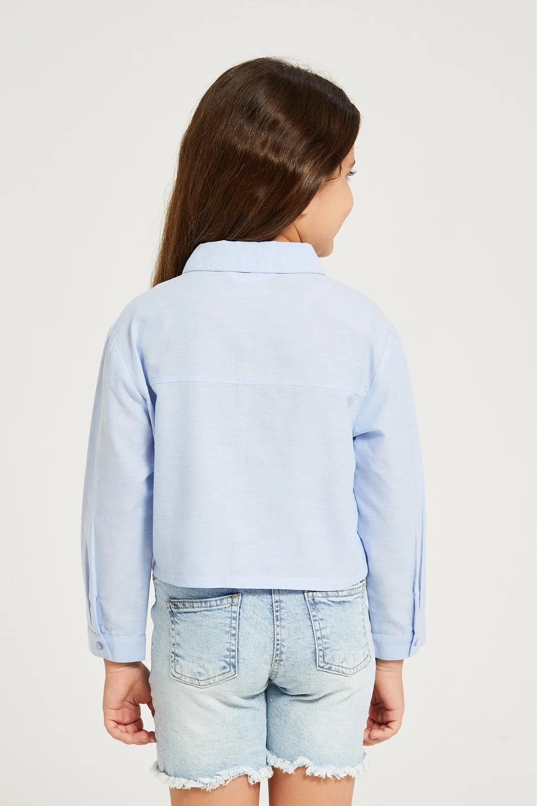 Girls Blue Chambray Button Front Blouse