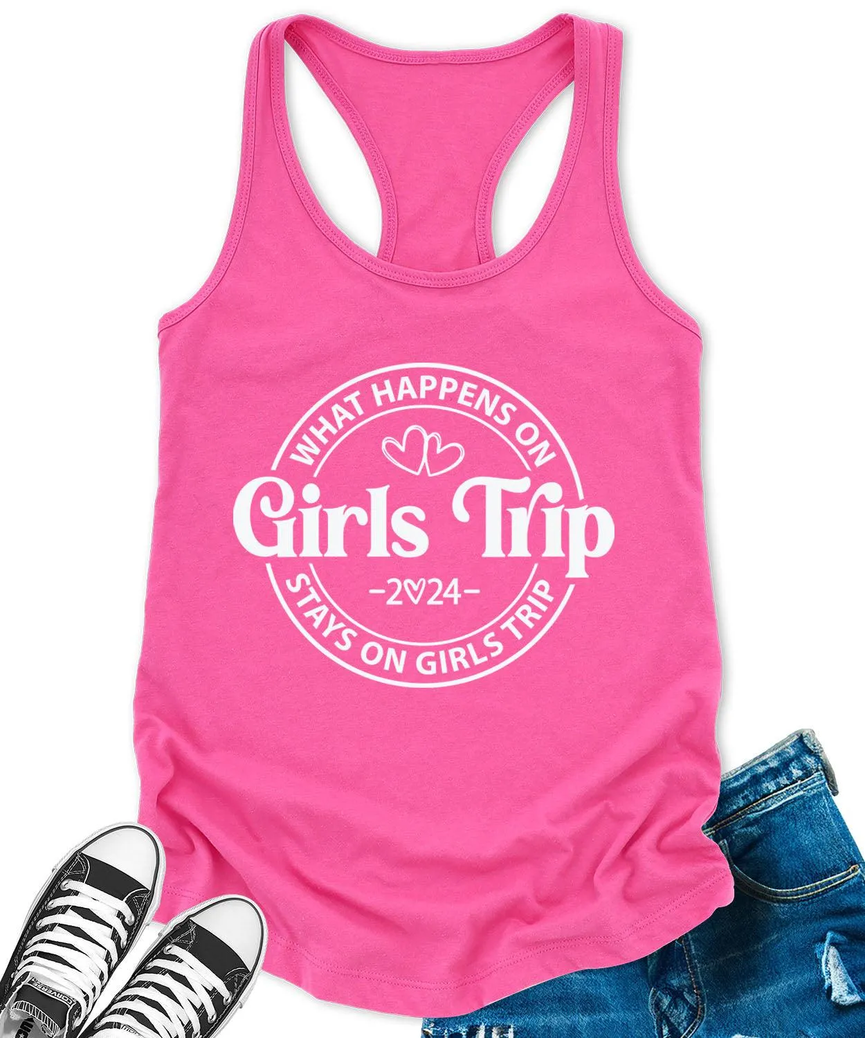 Girls Trip 2024 Racerback Tank Top for Women Letter Print Sleeveless Summer Tops