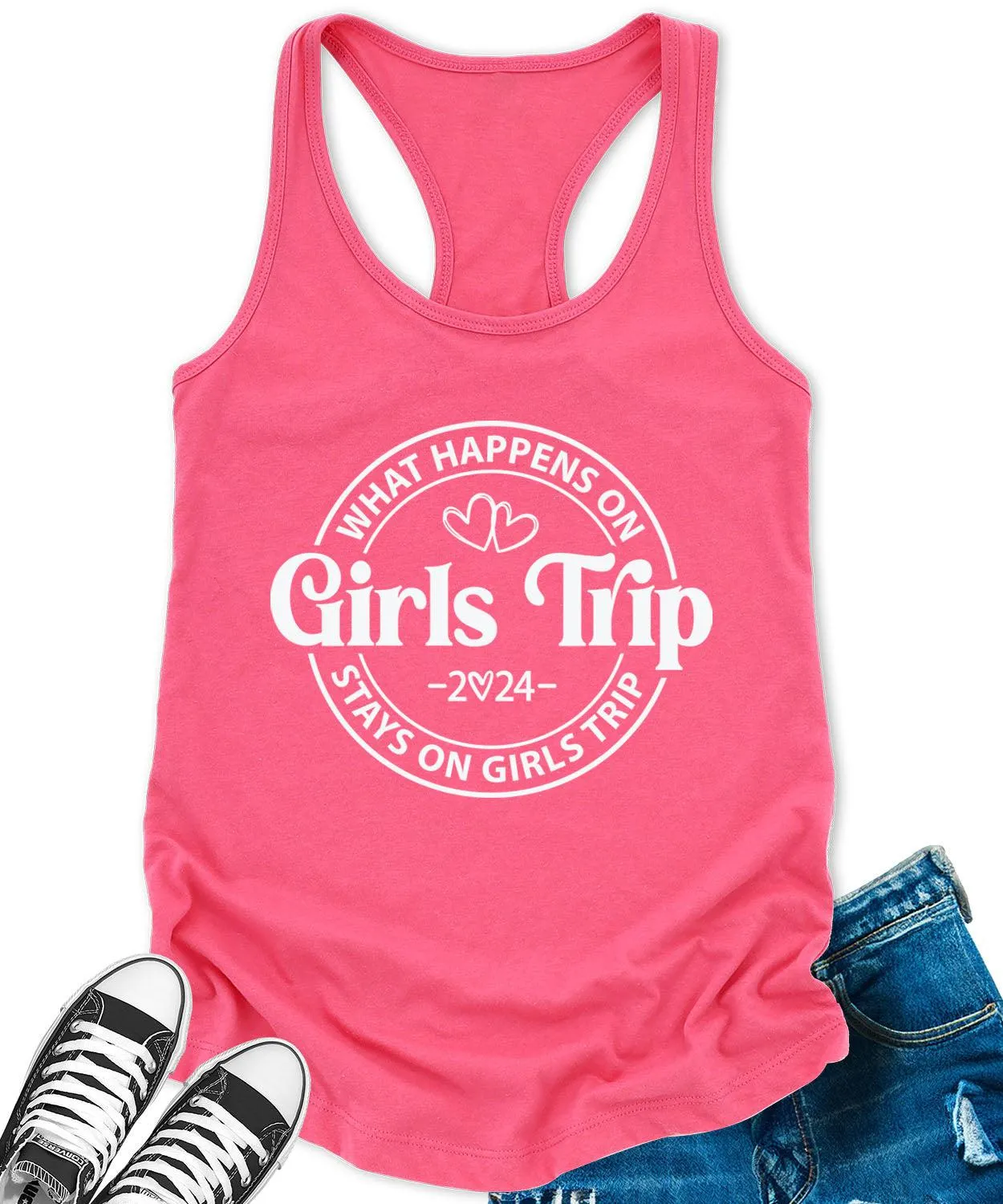 Girls Trip 2024 Racerback Tank Top for Women Letter Print Sleeveless Summer Tops