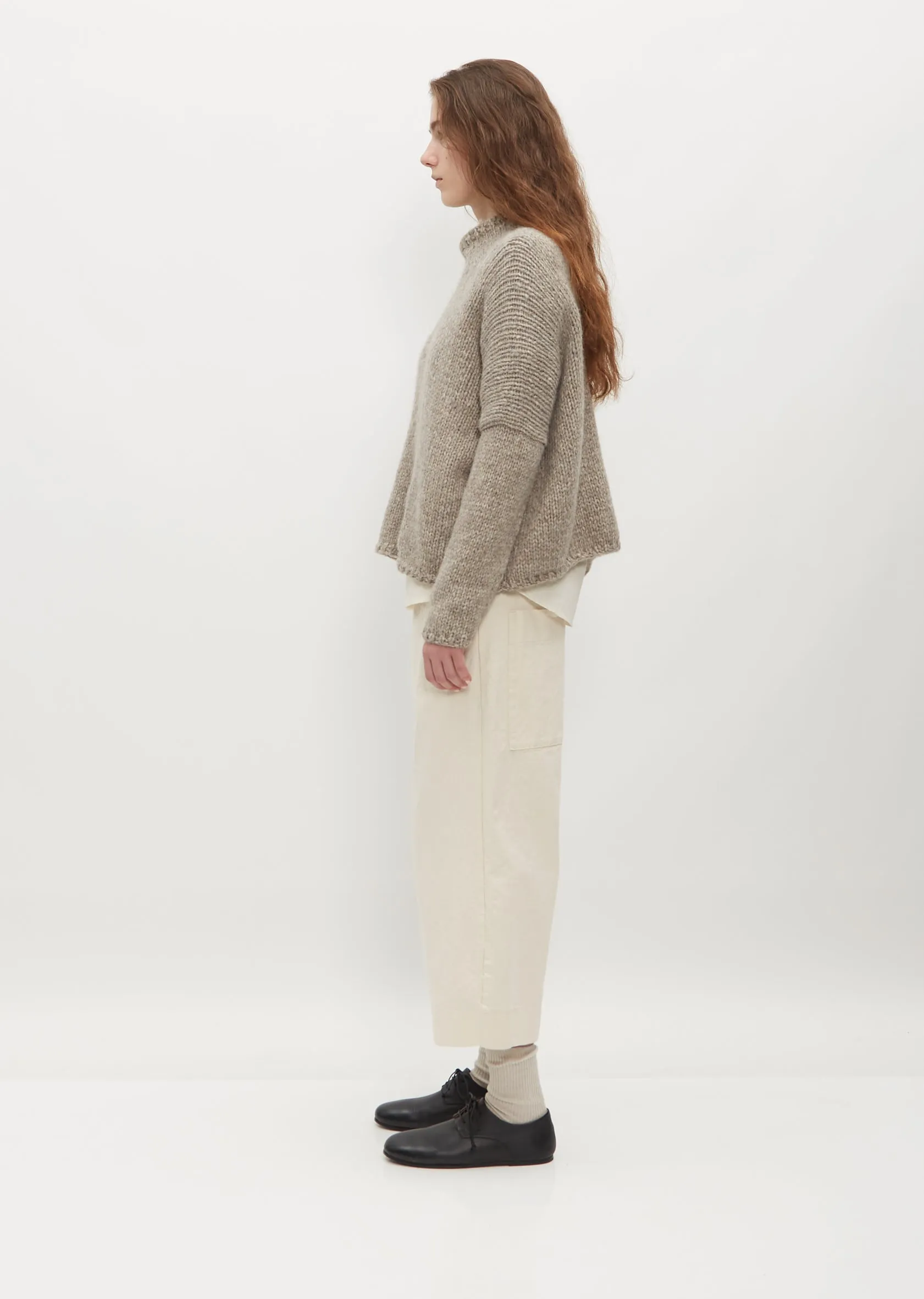 Hand Knit Oversized Alpaca and Wool High Neck — Grey