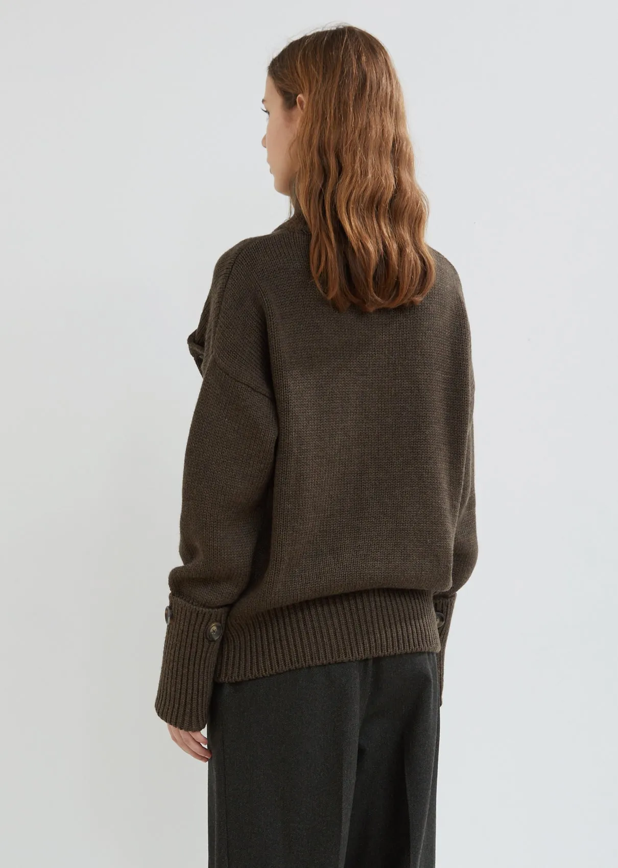 High Neck Button Sweater