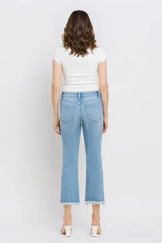 High Rise Frayed Hem Crop Straight Jeans