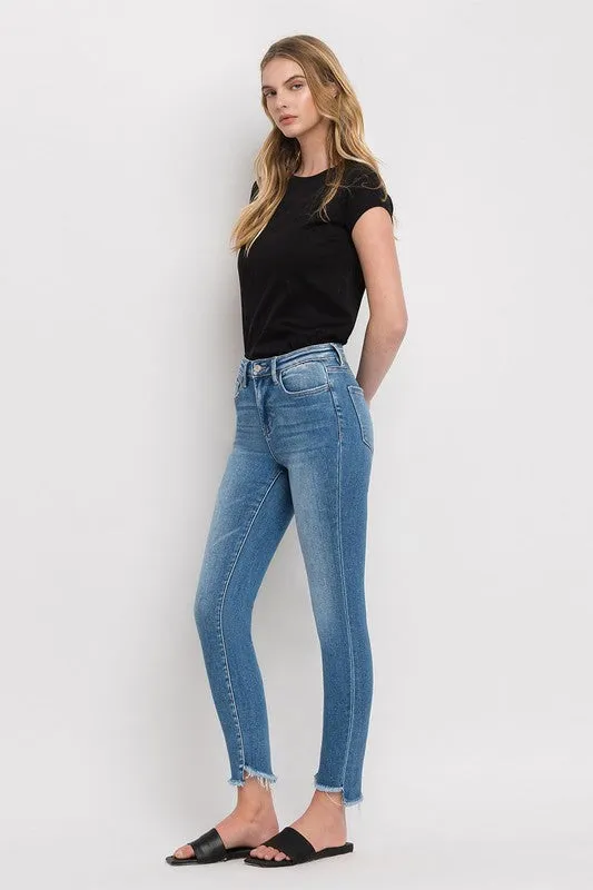 High Rise Raw Step Hem Ankle Skinny Jeans