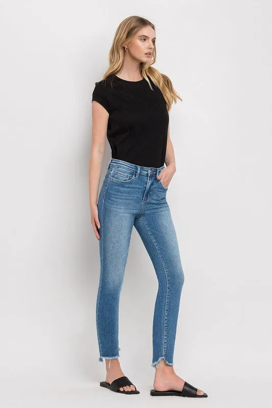 High Rise Raw Step Hem Ankle Skinny Jeans