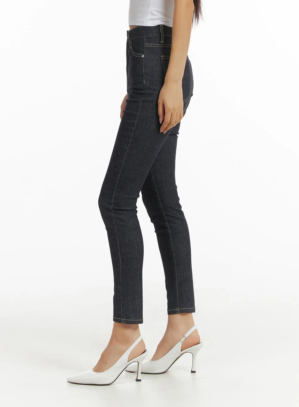 High Waist Solid Skinny Jeans CJ425