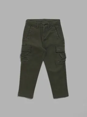 HOP Kids Solid Dark Green Cargo Trousers