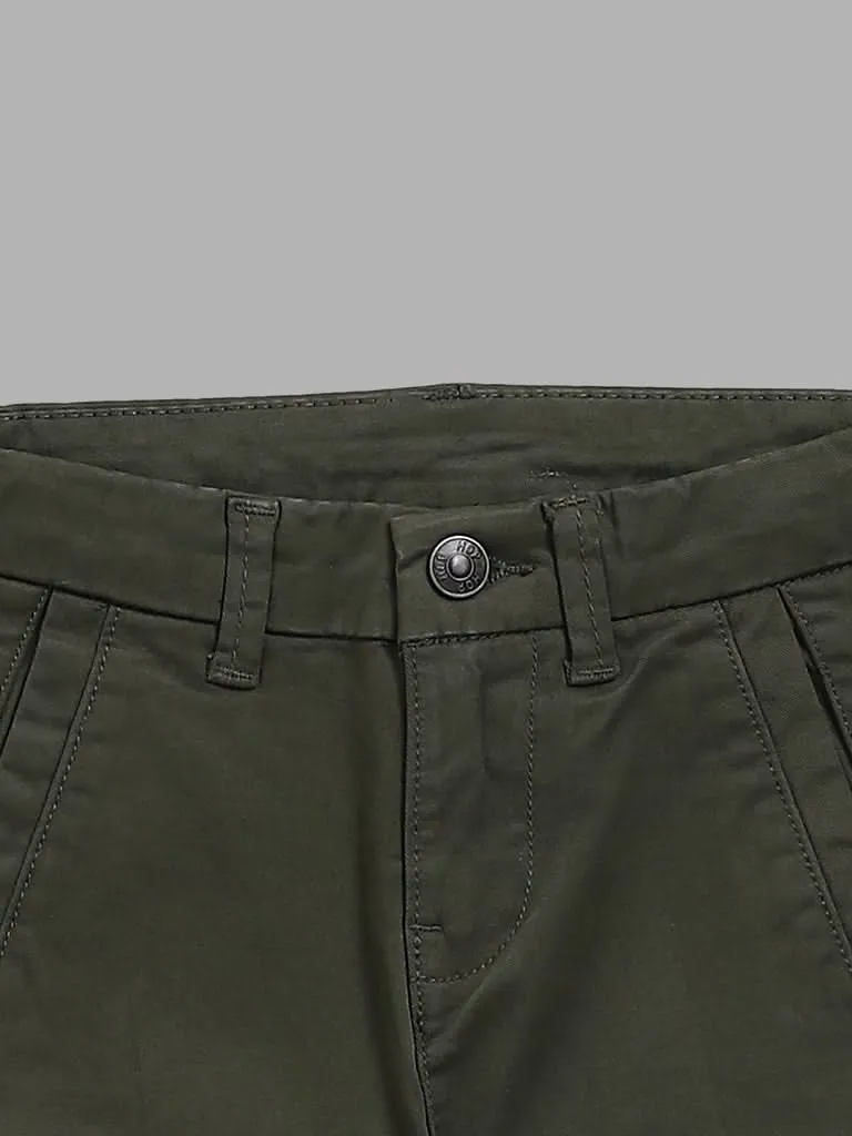 HOP Kids Solid Dark Green Cargo Trousers