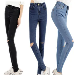 Hot Sale Vintage Hole Ripped Jeans Woman Plus Size Elasticity High Waist Skinny Jeans Women Pencil Denim Pants Jeans Femme Mujer