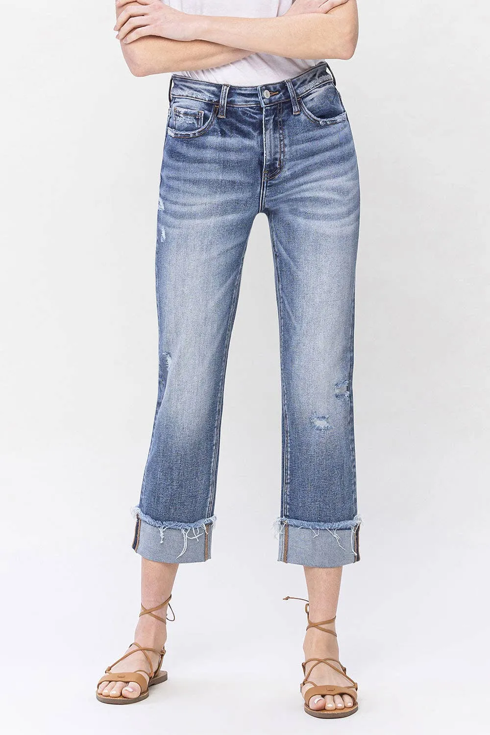 INFALLIBLE HIGH RISE CUFFED STRAIGHT JEANS