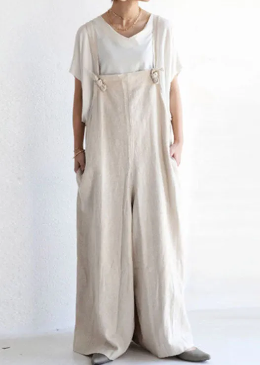 Italian Apricot Patchwork Linen Wide Leg Jumpsuits Summer