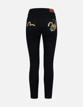 Koi Print and Seagull Embroidery Super High-Waist Skinny Jeans