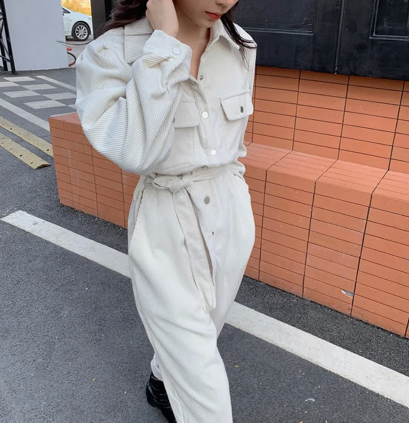 [Korean Style] Faye Corduroy Belted Romper