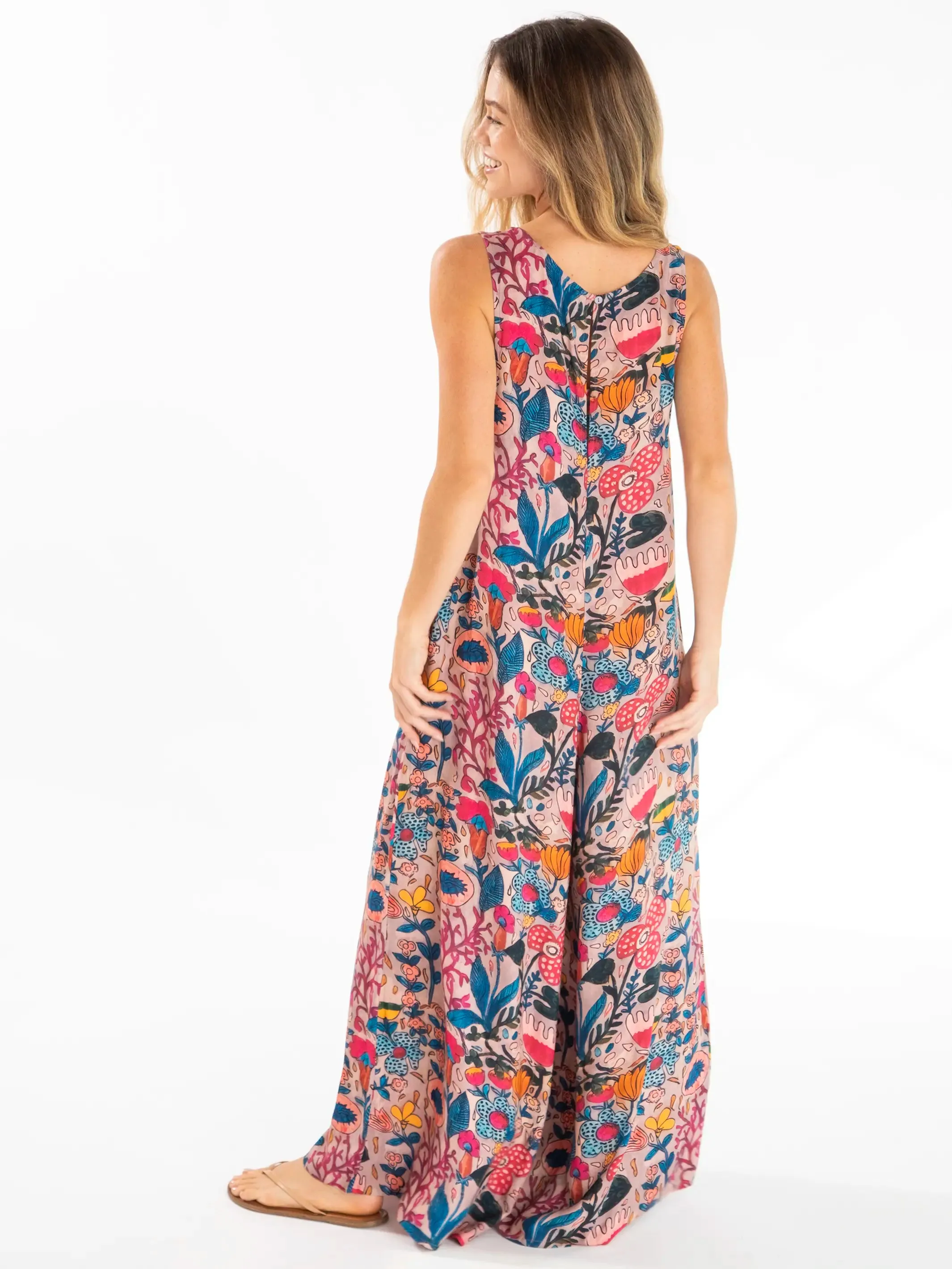 Let's Just Go Wide-Leg Jumpsuit - Light Pink Multi Floral